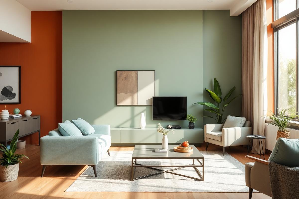 Sala de estar pintada com cores modernas